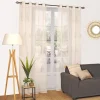 Voilage à œillets étamine broderie petites feuilles blanc ivoire L.240 x l.140cm Dylrev