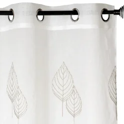 Voilage à œillets étamine broderie petites feuilles blanc ivoire L.240 x l.140cm Dylrev