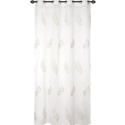 Voilage à œillets étamine broderie petites feuilles blanc ivoire L.240 x l.140cm Dylrev