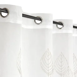 Voilage à œillets étamine broderie petites feuilles blanc ivoire L.240 x l.140cm Dylrev