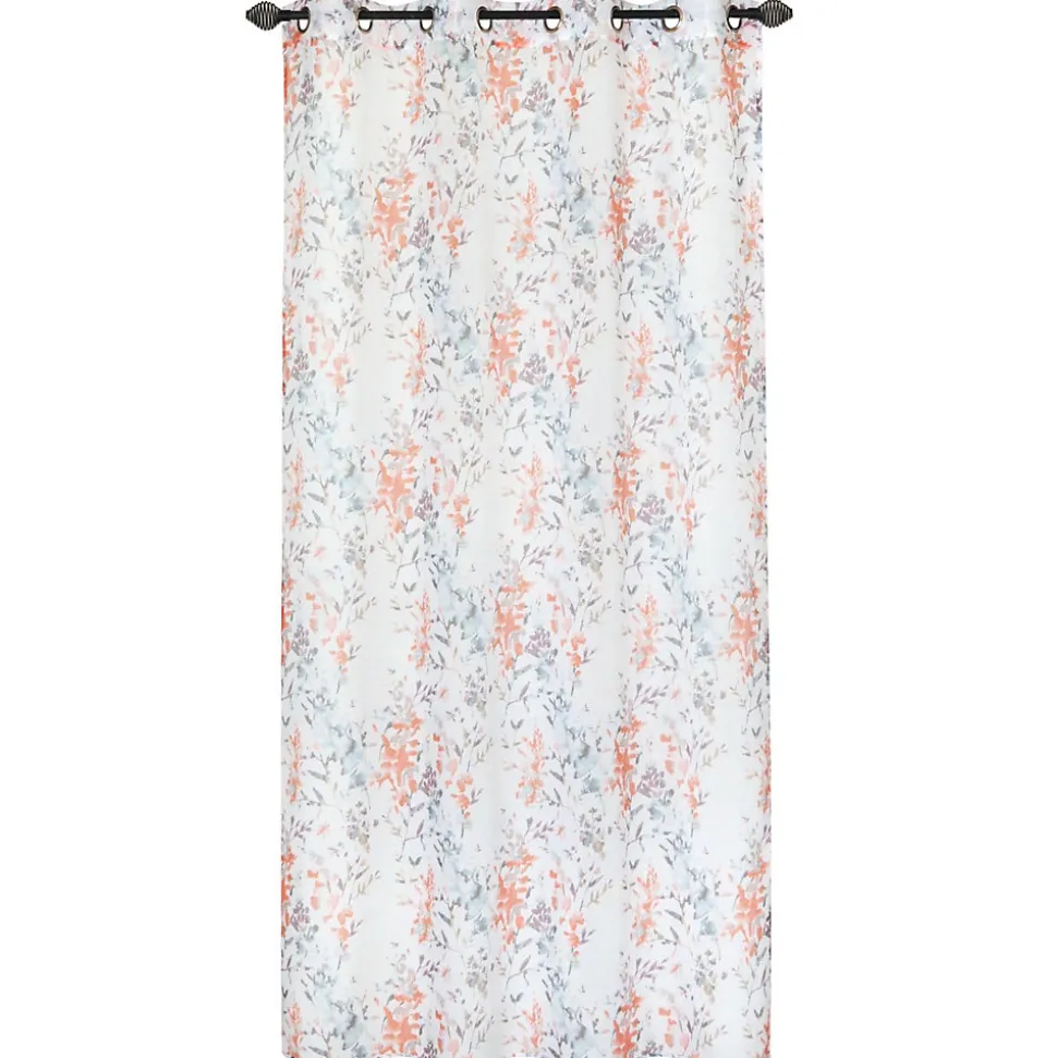 Voilage à œillets étamine broderie feuillage orange L.240 x l.140cm Dylrev