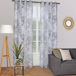 Voilage à œillets étamine broderie feuillage vert kaki L.240 x l.140cm Dylrev