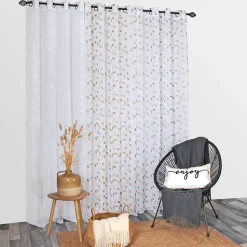 Voilage à œillets étamine broderie feuillage blanc L.240 x l.140cm Dylrev