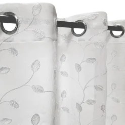 Voilage à œillets étamine broderie feuillage blanc L.240 x l.140cm Dylrev