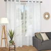 Voilage à œillets étamine broderie feuilles blanc L.240 x l.140cm Dylrev