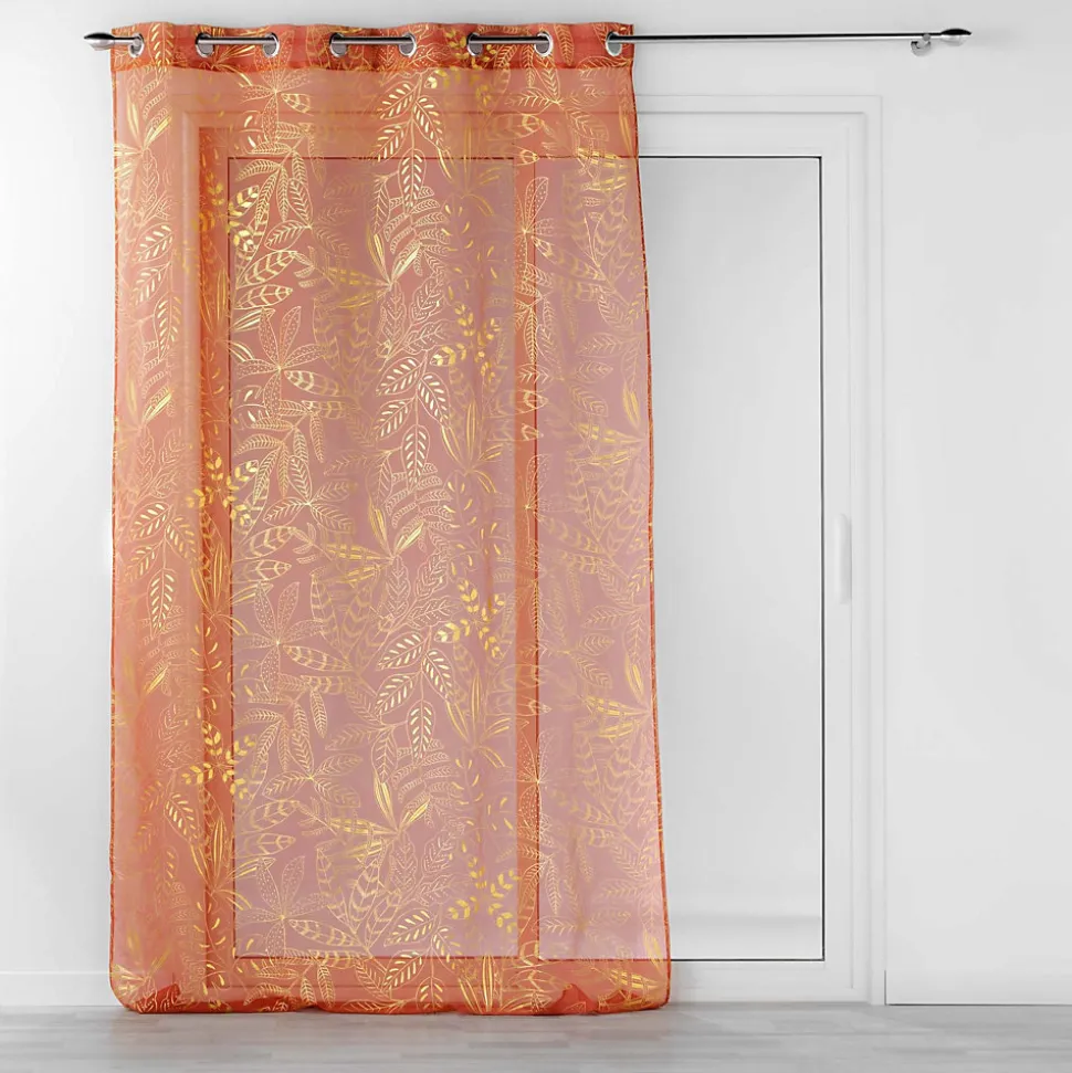Voilage à oeillets 140 x 240 cm imprimé métallisé Belflor Terracotta/Or