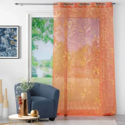 Voilage à oeillets 140 x 240 cm imprimé métallisé Belflor Terracotta/Or