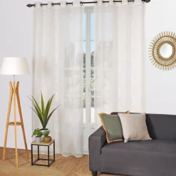 Voilage à oeillets broderie feuillage blanc cassé L.240 x l.140cm Dylrev