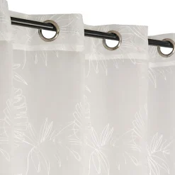 Voilage à oeillets broderie feuillage blanc cassé L.240 x l.140cm Dylrev