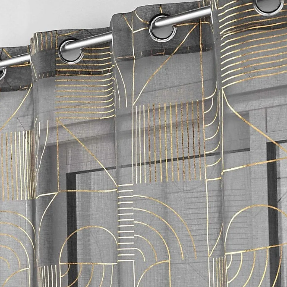 Voilage a oeillets 140 x 240 cm imprimé metallisé Lineor Anthracite/or