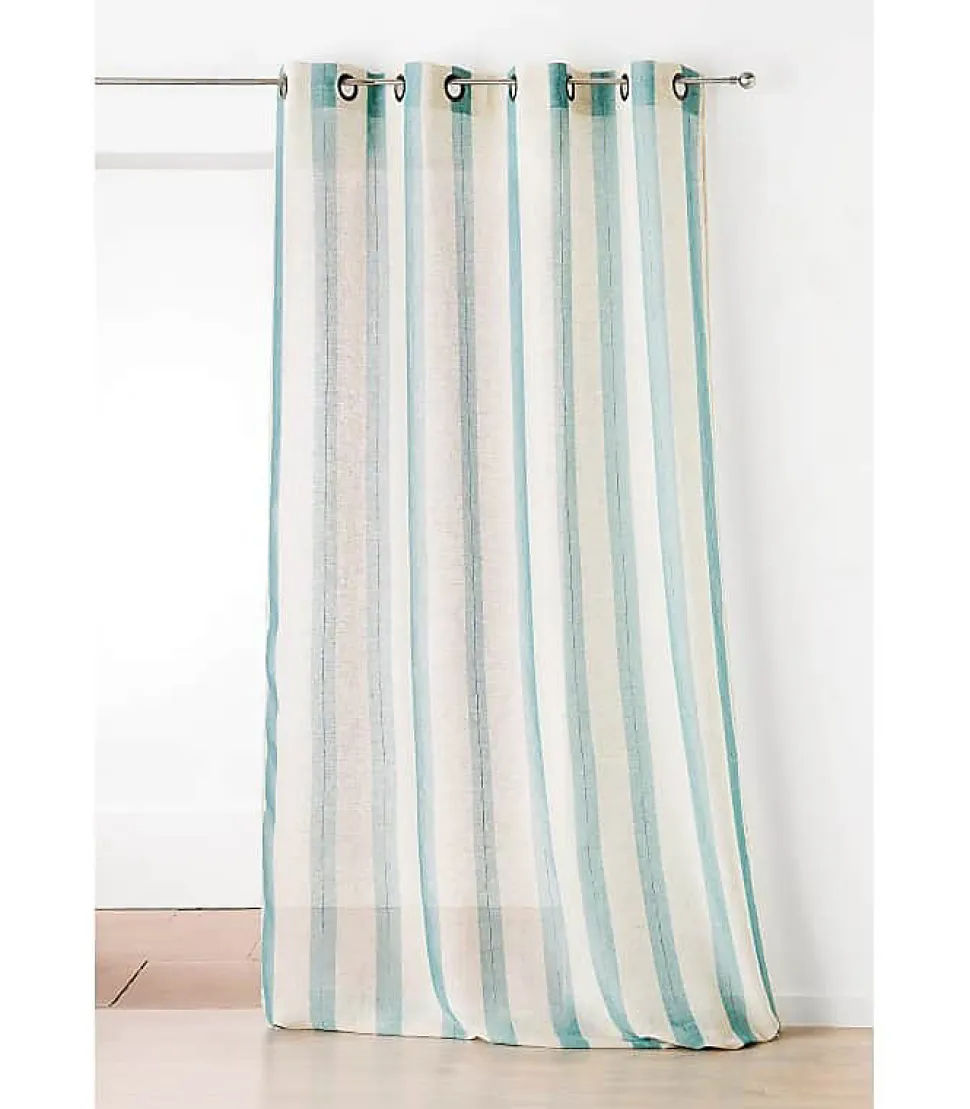 Voilage Aspect Lin Rayures - 150x280cm - Bleu ciel