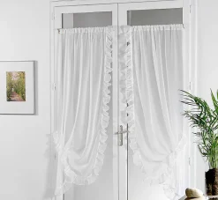 Voilage Bonne Femme en Tergal et Lin (95x150 cm - Blanc)