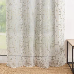 Voilage brodé au style graphique (140x240 cm - Lin)