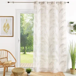 Voilage brodé motif feuilles (140x240 cm - Sable)