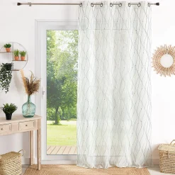 Voilage brodé motif vagues et pois (140x240 cm - Bleu)