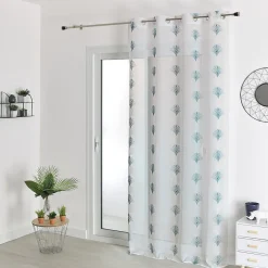 Voilage brodé éventail avec œillets (140x240 cm - Bleu Paon)