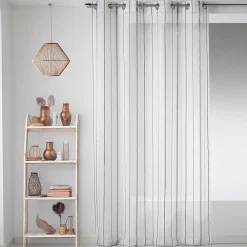 Voilage en Etamine avec Rayures Verticales (140x260 cm - Gris clair)