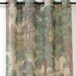 Voilage en lin à motif forêt (150x250 cm - Vert)