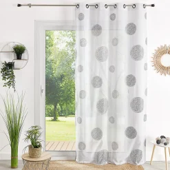 Voilage Etamine Brodé Ronds Mêlés blanc (140x240 cm - Blanc cassé)