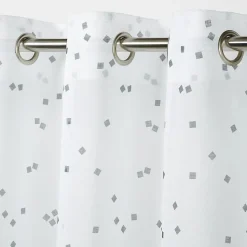 Voilage GoodHome Pyrite blanc motifs gris foncé l.140 x H.260 cm