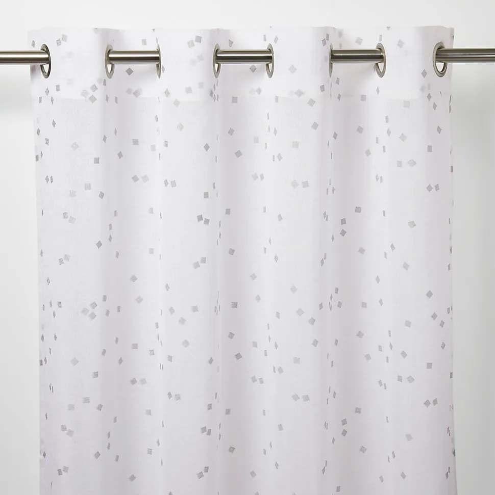 Voilage GoodHome Pyrite blanc motifs argent l.140 x H.260 cm