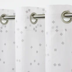 Voilage GoodHome Pyrite blanc motifs argent l.140 x H.260 cm