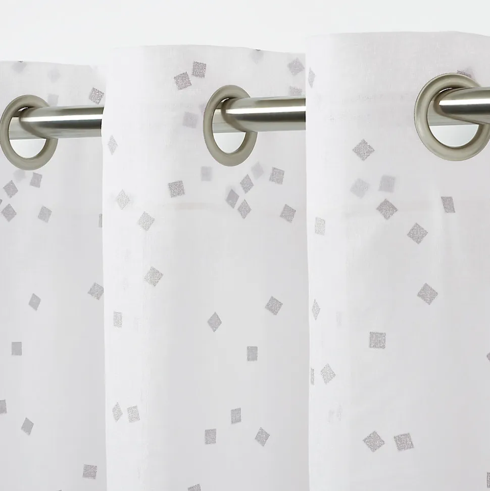 Voilage GoodHome Pyrite blanc motifs argent l.140 x H.260 cm