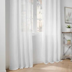 Voilage Grande Hauteur à Œillets 140 x 280 cm Effet Lin Tissé Haltona Blanc