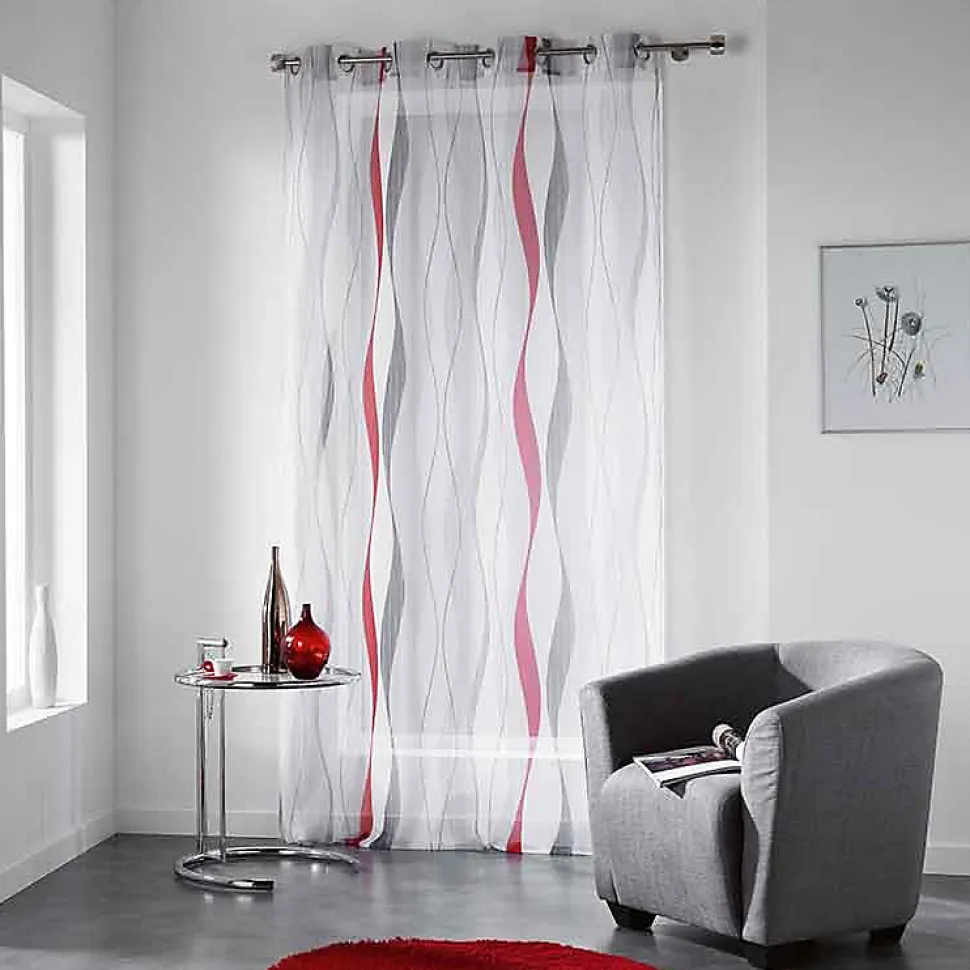 Voilage Imprimé Ruban Ondulé (140x240 cm - Rouge)