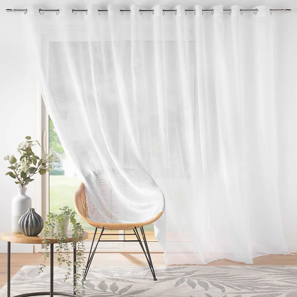 voilage largeur baie vitrée 400 x 240 cm voile sablé Lissea Blanc