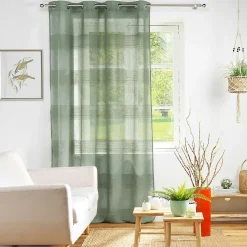 Voilage rayé fils chenille - Effet lin (140x240 cm - Vert)