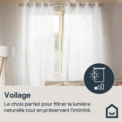 Voilage tamisant à œillets effet lin Howley blanc L.260 x l.140cm GoodHome