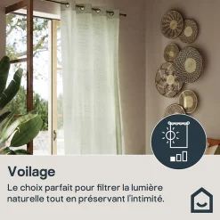 Voilage tamisant à œillets effet lin Tongi vert sauge L.260 x l.140cm GoodHome