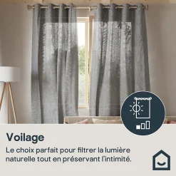 Voilage tamisant à œillets effet lin Howley gris L.260 x l.140cm GoodHome