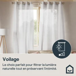 Voilage tamisant à œillets effet lin rayé Huka blanc L.260 x l.140cm GoodHome