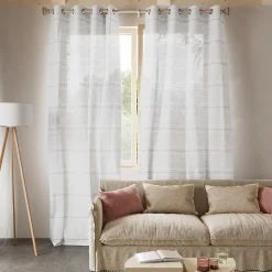 Voilage tamisant à œillets effet lin rayé Rizal beige L.260 x l.140cm GoodHome