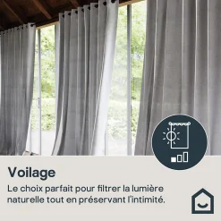 Voilage tamisant à œillets effet lin Howley gris L.260 x l.300cm GoodHome