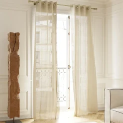 Voilage tamisant à œillets effet tissé rayé Udupi beige lin L.260 x l.140cm GoodHome