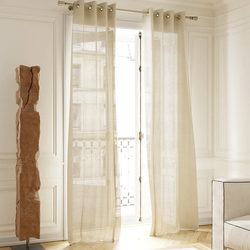 Voilage tamisant à œillets effet tissé rayé Udupi beige lin L.260 x l.140cm GoodHome