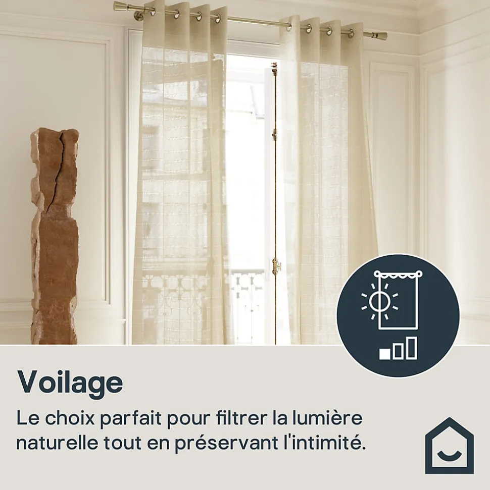 Voilage tamisant à œillets effet tissé rayé Udupi beige lin L.260 x l.140cm GoodHome