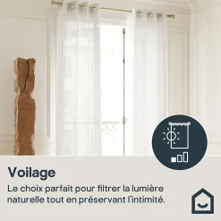 Voilage tamisant à œillets effet tissé rayé Udupi blanc L.260 x l.140cm GoodHome