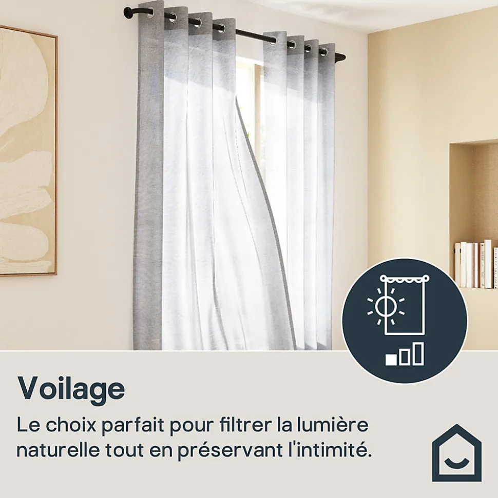 Voilage tamisant à œillets effet lin Tongi gris clair L.260 x l.140cm GoodHome