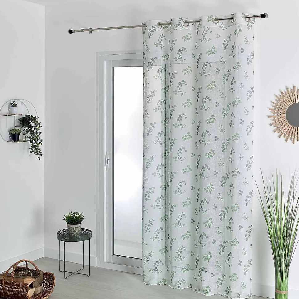Voilage tamisant en étamine fleurie (140x240 cm - Vert)