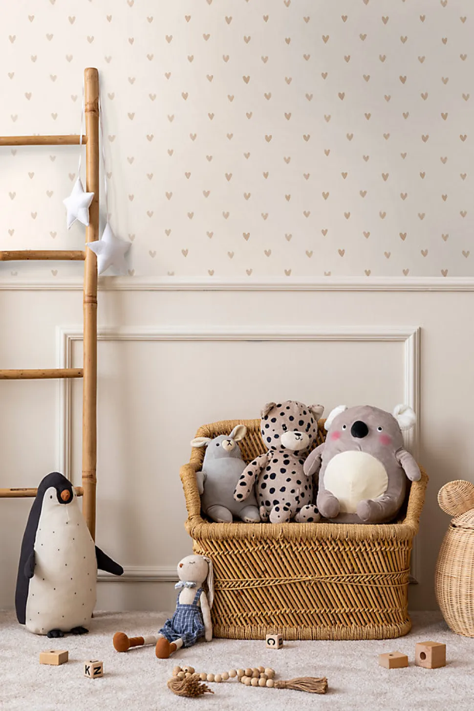 Walls4You papier peint confettis de coeurs beige et or - 53 cm x 10.05 m - 935291