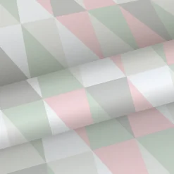 Walls4You papier peint triangles géométriques graphiques vert, rose et gris - 53 cm x 10.05 m - 935301